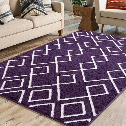 Toneed Geometric Area Rugs Memory Foam Carpet, 5 x 7 Feet Grape Purple Washable Shag Rug Modern Low Pile Moroccan Rug for Bedroom Living Room Dorm Nursery Kids Room Home Decor in Kuwait