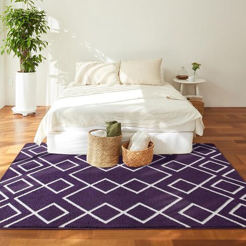 Toneed Geometric Area Rugs Memory Foam Carpet, 5 x 7 Feet Grape Purple Washable Shag Rug Modern Low Pile Moroccan Rug for Bedroom Living Room Dorm Nursery Kids Room Home Decor in Kuwait