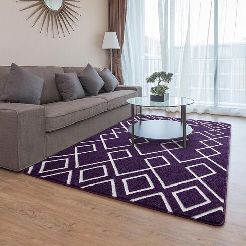 Toneed Geometric Area Rugs Memory Foam Carpet, 5 x 7 Feet Grape Purple Washable Shag Rug Modern Low Pile Moroccan Rug for Bedroom Living Room Dorm Nursery Kids Room Home Decor in Kuwait