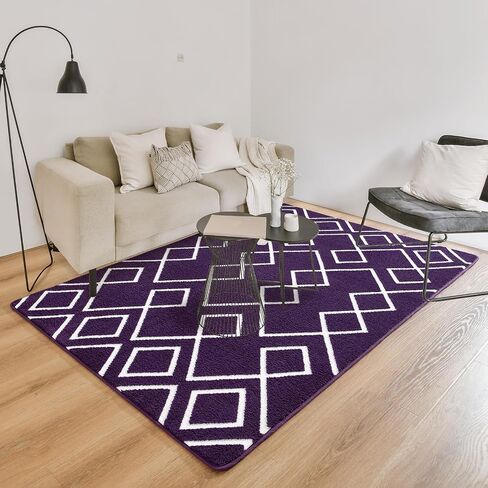 Toneed Geometric Area Rugs Memory Foam Carpet, 5 x 7 Feet Grape Purple Washable Shag Rug Modern Low Pile Moroccan Rug for Bedroom Living Room Dorm Nursery Kids Room Home Decor in Kuwait