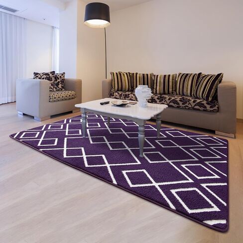 Toneed Geometric Area Rugs Memory Foam Carpet, 5 x 7 Feet Grape Purple Washable Shag Rug Modern Low Pile Moroccan Rug for Bedroom Living Room Dorm Nursery Kids Room Home Decor in Kuwait