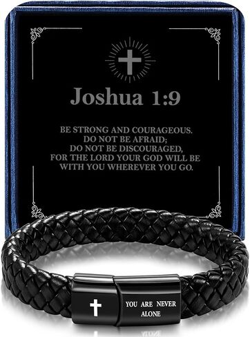 Christian Black Leather Bracelet for Men Religious Braided Bracelets Christmas Birthday Bracelet Gifts for Man Dad Husband in Kuwait