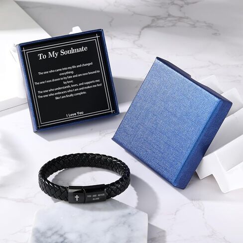 Christian Black Leather Bracelet for Men Religious Braided Bracelets Christmas Birthday Bracelet Gifts for Man Dad Husband in Kuwait