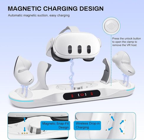 قاعدة شحن لـ Meta Quest 2، محطة شحن VR لـ Quest 2 مع بطاريتين قابلتين للشحن وشاحن وكابل USB-C، تدعم مؤشر LED in Kuwait