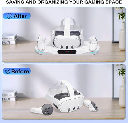 قاعدة شحن لـ Meta Quest 2، محطة شحن VR لـ Quest 2 مع بطاريتين قابلتين للشحن وشاحن وكابل USB-C، تدعم مؤشر LED in Kuwait