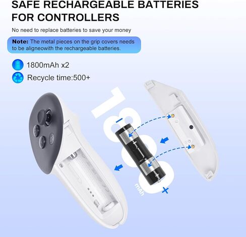 قاعدة شحن لـ Meta Quest 2، محطة شحن VR لـ Quest 2 مع بطاريتين قابلتين للشحن وشاحن وكابل USB-C، تدعم مؤشر LED in Kuwait