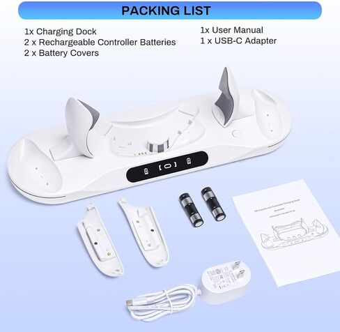 قاعدة شحن لـ Meta Quest 2، محطة شحن VR لـ Quest 2 مع بطاريتين قابلتين للشحن وشاحن وكابل USB-C، تدعم مؤشر LED in Kuwait