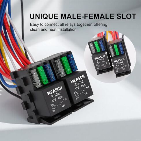 12V 3 Way Fuse Relay Kit, 4 Pin SPST 40A, Heavy Duty 12 AWG Copper Wires, with 1 Relay and 3 x ATC/ATO Blade Fuses, for Cars Truck Marine Boat Jeep (1) in Kuwait
