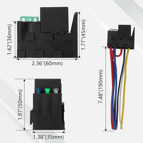 12V 3 Way Fuse Relay Kit, 4 Pin SPST 40A, Heavy Duty 12 AWG Copper Wires, with 1 Relay and 3 x ATC/ATO Blade Fuses, for Cars Truck Marine Boat Jeep (1) in Kuwait