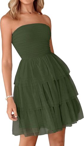 Prettygarden Womens Tulle Dress Tube Tube Top Top Fress Fress Summer Fruchle Tiered Party Party Wedding Guest Dresses in Saudi Arabia