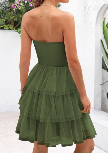 Prettygarden Womens Tulle Dress Tube Tube Top Top Fress Fress Summer Fruchle Tiered Party Party Wedding Guest Dresses in Saudi Arabia