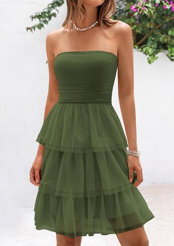 Prettygarden Womens Tulle Dress Tube Tube Top Top Fress Fress Summer Fruchle Tiered Party Party Wedding Guest Dresses in Saudi Arabia
