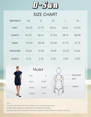 D-Sun Women Casual Button Down Shirt Dress V-Neck Short Sleeves Mini Shirt Dress Belted Short Party with Pockets in Saudi Arabia