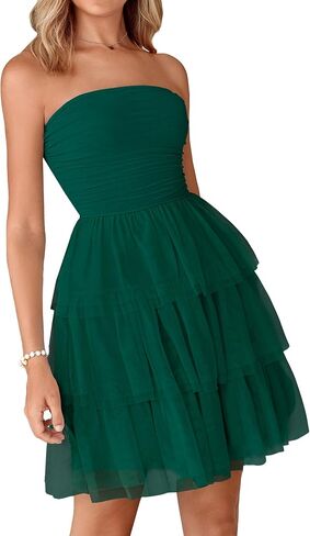 PRETTYGARDEN Womens Tulle Dress Strapless Tube Top Short Dress Summer Ruffle Tiered Party Wedding Guest Dresses in Saudi Arabia