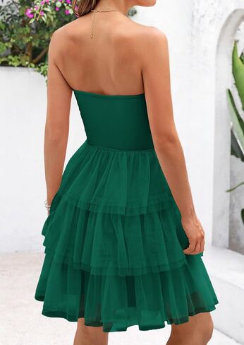 PRETTYGARDEN Womens Tulle Dress Strapless Tube Top Short Dress Summer Ruffle Tiered Party Wedding Guest Dresses in Saudi Arabia