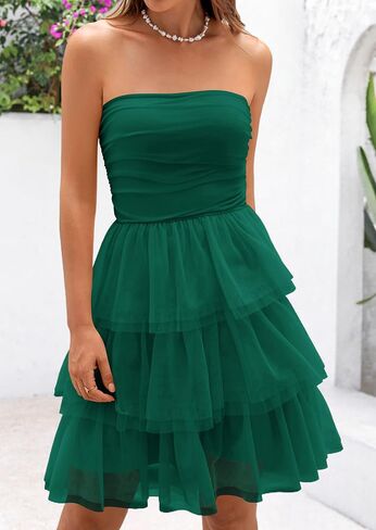 PRETTYGARDEN Womens Tulle Dress Strapless Tube Top Short Dress Summer Ruffle Tiered Party Wedding Guest Dresses in Saudi Arabia