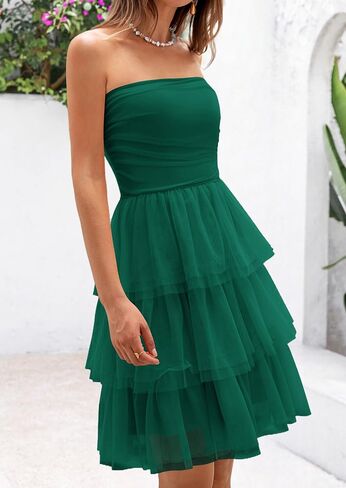 PRETTYGARDEN Womens Tulle Dress Strapless Tube Top Short Dress Summer Ruffle Tiered Party Wedding Guest Dresses in Saudi Arabia