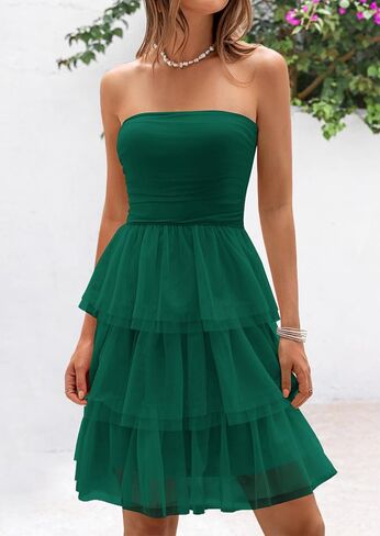 PRETTYGARDEN Womens Tulle Dress Strapless Tube Top Short Dress Summer Ruffle Tiered Party Wedding Guest Dresses in Saudi Arabia