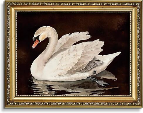 AIMAILON Vintage Canvas Gold Wall Art Framed Decor for Living Room - Lone Holy Swan Decor for Office School, Classical Grace Swan Wall Art Prints Picture Home Decoration, Animal Artwok 8x10 in Kuwait