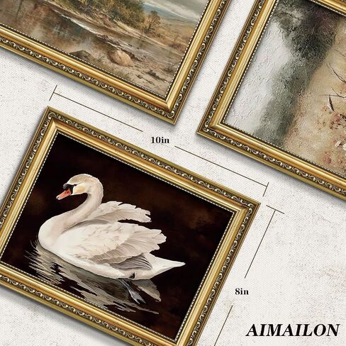 AIMAILON Vintage Canvas Gold Wall Art Framed Decor for Living Room - Lone Holy Swan Decor for Office School, Classical Grace Swan Wall Art Prints Picture Home Decoration, Animal Artwok 8x10 in Kuwait