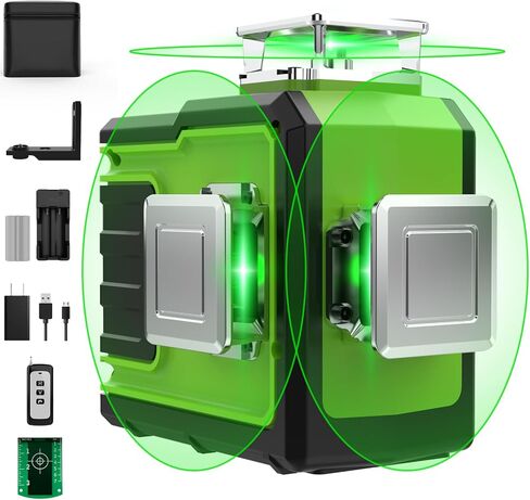 مستوى ليزر 360 ذاتي التسوية، مستوى ليزر خط متقاطع أخضر 3x360 درجة من MAITEUO للبناء مع بطارية قابلة لإعادة الشحن، وحدة تحكم عن بعد، حامل مغناطيسي، حقيبة حمل in Saudi Arabia