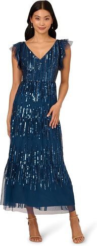 Adrianna Papell Women's Beaded Mesh Tier Dress in Saudi Arabia