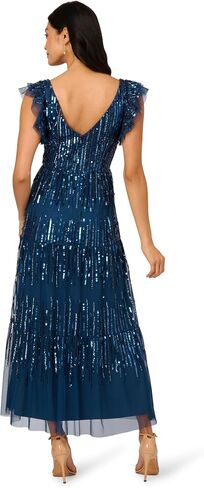 Adrianna Papell Women's Beaded Mesh Tier Dress in Saudi Arabia
