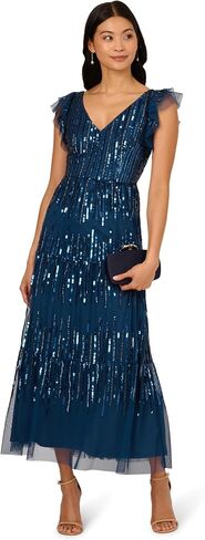 Adrianna Papell Women's Beaded Mesh Tier Dress in Saudi Arabia