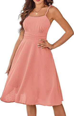 Belle Poque Women 2025 Summer Sundress Spaghetti Strap Swiss Dots A-line Midi Dresses with Pockets in Saudi Arabia