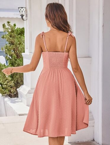 Belle Poque Women 2025 Summer Sundress Spaghetti Strap Swiss Dots A-line Midi Dresses with Pockets in Saudi Arabia