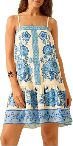 شينهي الزهرية الزهرية Sundress الكشكش حافة الحزام فضفاض تدفق بوهو كامي فستان in Kuwait