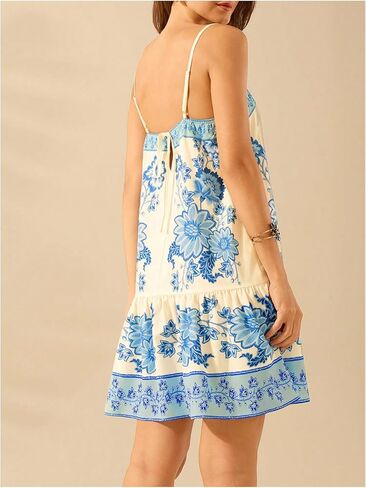 شينهي الزهرية الزهرية Sundress الكشكش حافة الحزام فضفاض تدفق بوهو كامي فستان in Kuwait