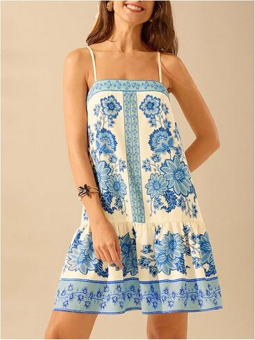 شينهي الزهرية الزهرية Sundress الكشكش حافة الحزام فضفاض تدفق بوهو كامي فستان in Kuwait