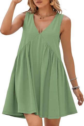 Berrygo Womens Summer Summeress Mini Dress Discale v Neck Beach Tank Babydoll Short Sundresses for Vacation Party 2025 in Kuwait