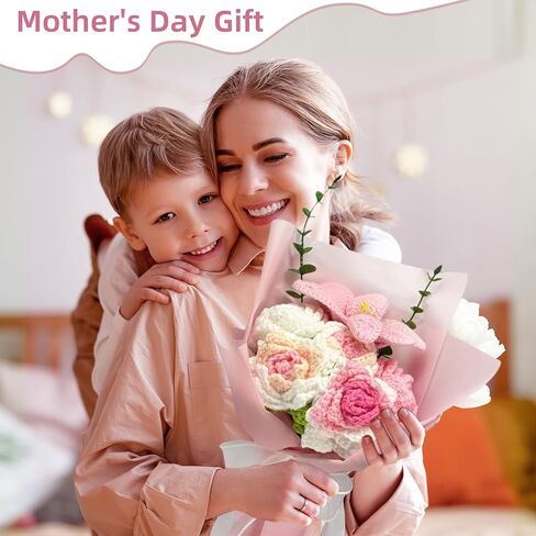 Crochet Flower Bouquet, 3 Flowers Crochet Graduation Flower Bouquet, Knitted Bouquet, Roses, Preserved Flower for Mother's Day, Valentine's Day, Birthday (pink) in Kuwait