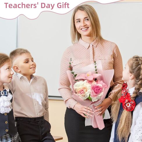 Crochet Flower Bouquet, 3 Flowers Crochet Graduation Flower Bouquet, Knitted Bouquet, Roses, Preserved Flower for Mother's Day, Valentine's Day, Birthday (pink) in Kuwait