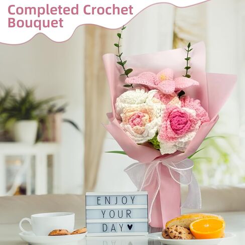 Crochet Flower Bouquet, 3 Flowers Crochet Graduation Flower Bouquet, Knitted Bouquet, Roses, Preserved Flower for Mother's Day, Valentine's Day, Birthday (pink) in Kuwait