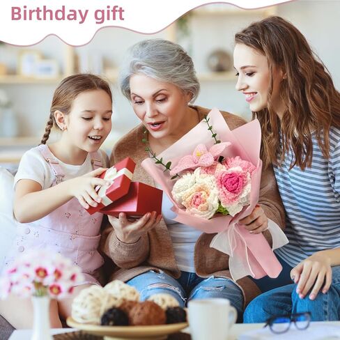 Crochet Flower Bouquet, 3 Flowers Crochet Graduation Flower Bouquet, Knitted Bouquet, Roses, Preserved Flower for Mother's Day, Valentine's Day, Birthday (pink) in Kuwait