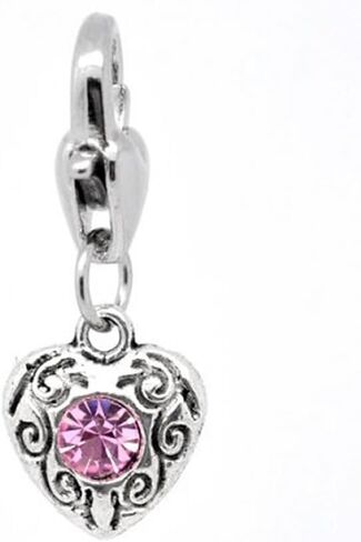 Sexy Sparkles Clip on Birthstone Charms Color Rhinestone Heart Charms in Saudi Arabia