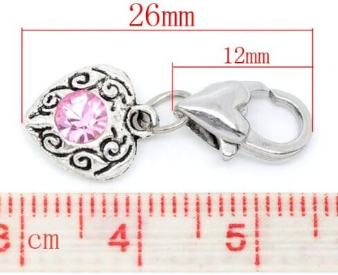 Sexy Sparkles Clip on Birthstone Charms Color Rhinestone Heart Charms in Saudi Arabia