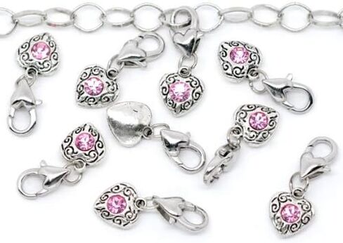 Sexy Sparkles Clip on Birthstone Charms Color Rhinestone Heart Charms in Saudi Arabia