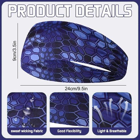 18 PCS Sports Sweatbands Camo Beadblege Bicking Wicking Beadband for Litness Yoga Running Cycling Football Basket in Kuwait