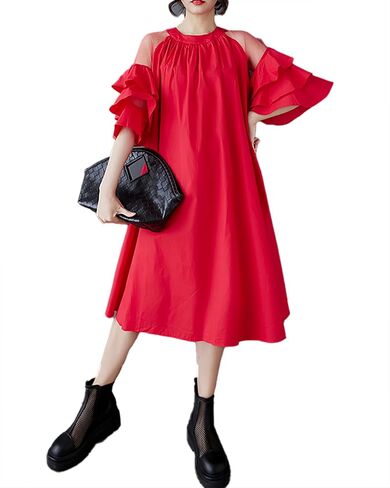 ellazhu Women's Dress Crewneck Short Sleeved Chiffon Fashion Ruffled Sleeves GZ451 in Saudi Arabia