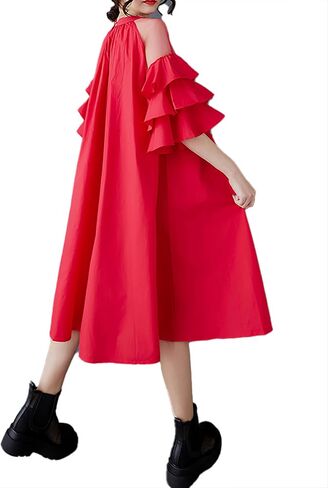 ellazhu Women's Dress Crewneck Short Sleeved Chiffon Fashion Ruffled Sleeves GZ451 in Saudi Arabia
