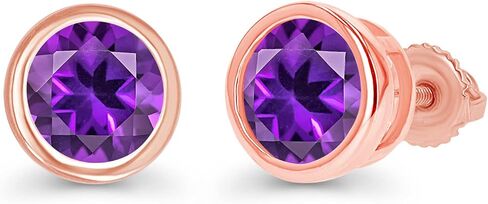 14K Gold Plated 925 Sterling Silver Hypoallergenic 6mm Round Bezel Set Genuine Birthstone Solitaire Screwback Stud Earrings in Saudi Arabia