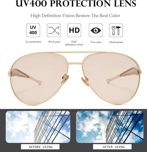 نظارة شمسية من NuloOQ Gold Gold Aviator للنساء الرجال ، والإطار المعدني الرجعية 70s Aviators Sun Glasses in Kuwait