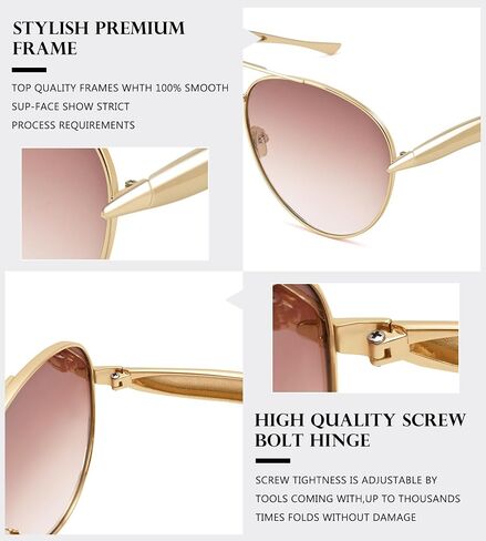 نظارة شمسية من NuloOQ Gold Gold Aviator للنساء الرجال ، والإطار المعدني الرجعية 70s Aviators Sun Glasses in Kuwait