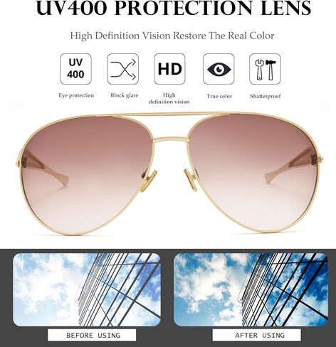 نظارة شمسية من NuloOQ Gold Gold Aviator للنساء الرجال ، والإطار المعدني الرجعية 70s Aviators Sun Glasses in Kuwait