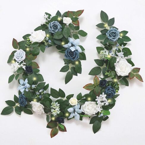 6 Ft Flower Garland with Lights, Artificial Eucalyptus Garland with Rose Flowers, MYXUANFA Flower Vine for Wedding Arch Table Centerpiece Room Decor Battery Operated in Saudi Arabia