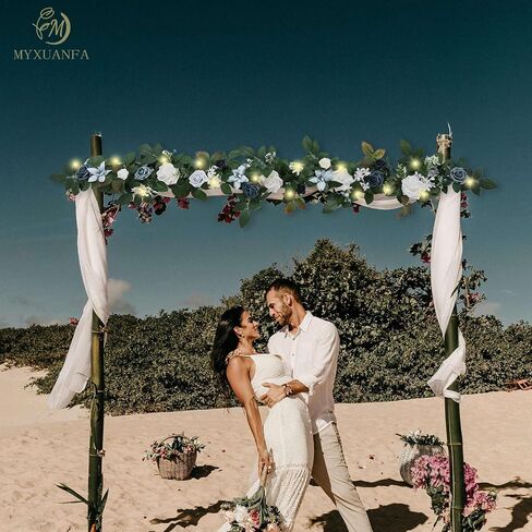 6 Ft Flower Garland with Lights, Artificial Eucalyptus Garland with Rose Flowers, MYXUANFA Flower Vine for Wedding Arch Table Centerpiece Room Decor Battery Operated in Saudi Arabia